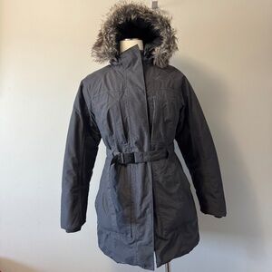 The North Face Charcoal Parka Jacket with Fur Hood Size Medium